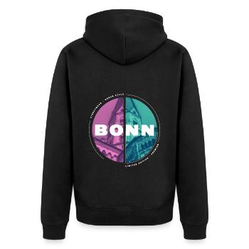 Bonn Deutschland Stadt Skyline Heimat Liebe - Unisex Premium Bio Zip Hoodie - Schwarz - Hinten - Nico (187cm)