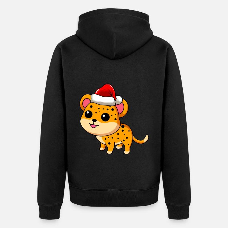 Léopard Comic Christmas - Veste à capuche bio Premium Unisexe - noir