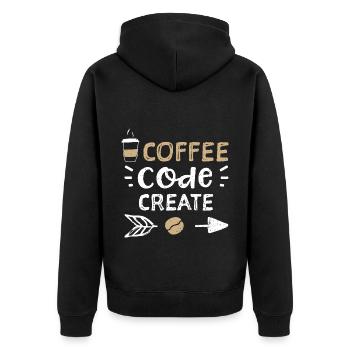 Coffee Code Create - Coffee - Unisex Premium Bio Zip Hoodie - Schwarz - Hinten - Nico (187cm)