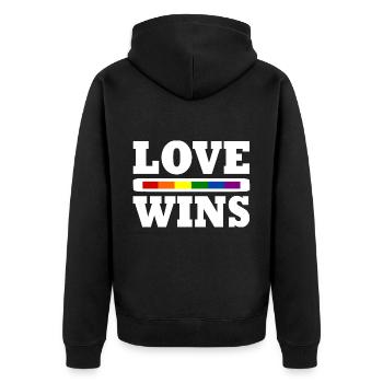 Love wins - Unisex Premium Organic Zip Hoodie - black - Back - Nico (187cm)