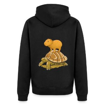 Capybara on turtle - Unisex Premium Organic Zip Hoodie - black - Back - Nico (187cm)