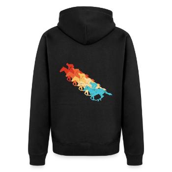 Herren Reiter Equestrian Dressour Rennreiten - Unisex Premium Bio Zip Hoodie - Schwarz - Hinten - Nico (187cm)