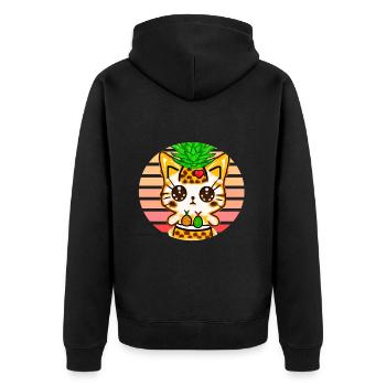 Ananas Katze - Unisex Premium Bio Zip Hoodie - Schwarz - Hinten - Nico (187cm)