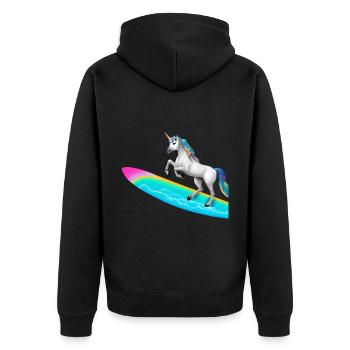 Unicorn Surfing - Unisex Premium Organic Zip Hoodie - black - Back - Nico (187cm)