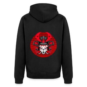 Kitsun Vaporwave Japanische Kami Vaporwave Kitsune - Unisex Premium Bio Zip Hoodie - Schwarz - Hinten - Nico (187cm)