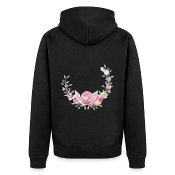 Couronne de fleurs avec roses, personnalisable - Veste à capuche bio Premium Unisexe - noir - Dos - Nico (187cm)