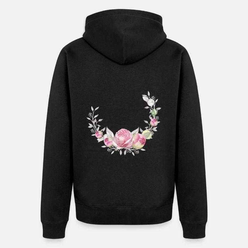 Couronne de fleurs avec roses, personnalisable - Veste à capuche bio Premium Unisexe - noir