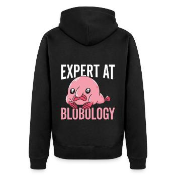 Blobfish-experte Bei Blobology Blobfishes Besitzer - Unisex Premium Bio Zip Hoodie - Schwarz - Hinten - Nico (187cm)