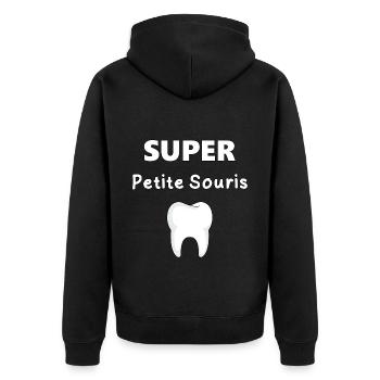 SUPER LITTLE MOUSE SAVING BABY TEETH - Unisex Premium Organic Zip Hoodie - black - Back - Nico (187cm)