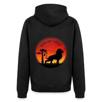 löwe 1 - Unisex Premium Bio Zip Hoodie - Schwarz - Hinten - Nico (187cm)