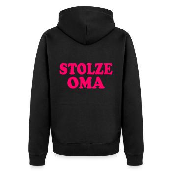 Stolze oma - Unisex Premium Bio Zip Hoodie - Schwarz - Hinten - Nico (187cm)