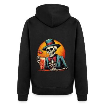 Creepy skeleton in suit with a cocktail dri - Unisex Premium Organic Zip Hoodie - black - Back - Nico (187cm)