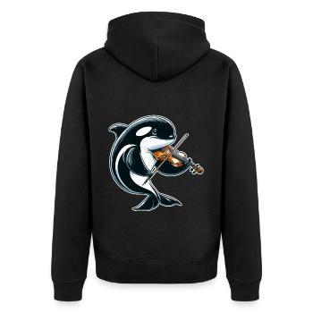 Orca spielt Geige - Unisex Premium Bio Zip Hoodie - Schwarz - Hinten - Nico (187cm)