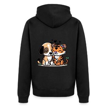 Cuddling Dog And Tiger In Love - Unisex Premium Bio Zip Hoodie - Schwarz - Hinten - Nico (187cm)