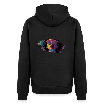 Frau Sonnenbrille Kunst Mode Modern Trend Bunt - Unisex Premium Bio Zip Hoodie - Schwarz - Hinten - Nico (187cm)