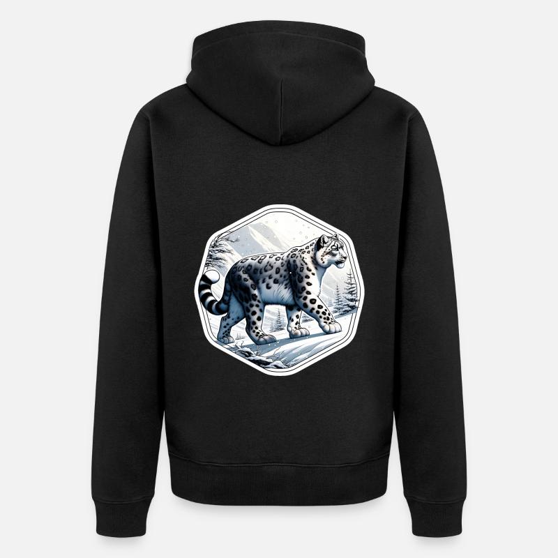 Schneeleopard Leopard Weißer Leopard - Unisex Premium Bio Zip Hoodie - Schwarz