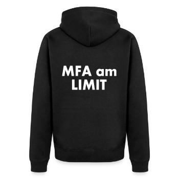 Mfa am limit - Unisex Premium Bio Zip Hoodie - Schwarz - Hinten - Nico (187cm)
