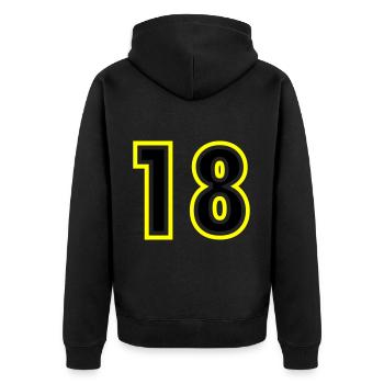 18 Zahl College - Unisex Premium Bio Zip Hoodie - Schwarz - Hinten - Nico (187cm)