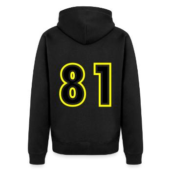 81 Zahl College - Unisex Premium Bio Zip Hoodie - Schwarz - Hinten - Nico (187cm)