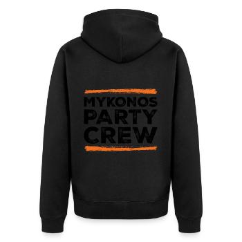 Mykonos Party Crew - Unisex Premium Bio Zip Hoodie - Schwarz - Hinten - Nico (187cm)