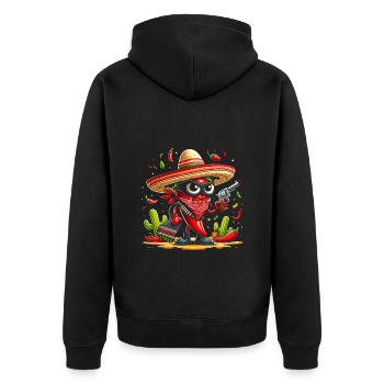 Chili Bandido - Unisex Premium Bio Zip Hoodie - Schwarz - Hinten - Nico (187cm)