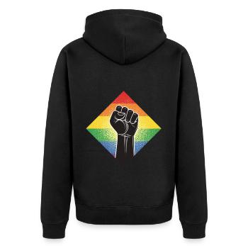 Poing des droits LGBTQ - Veste à capuche bio Premium Unisexe - noir - Dos - Nico (187cm)