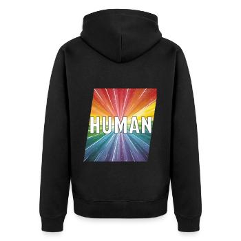 Humain LGBTQ - Veste à capuche bio Premium Unisexe - noir - Dos - Nico (187cm)
