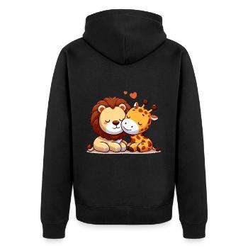 Cuddling Lion And Giraffe In Love - Unisex Premium Bio Zip Hoodie - Schwarz - Hinten - Nico (187cm)