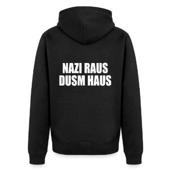 Nazis raus dusm haus - Unisex Premium Bio Zip Hoodie - Schwarz - Hinten - Nico (187cm)