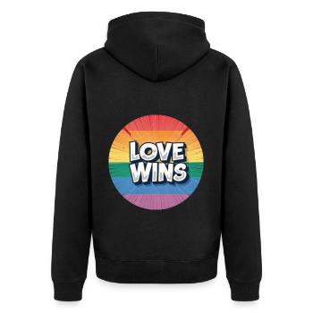 L’amour LGBTQ gagne - Veste à capuche bio Premium Unisexe - noir - Dos - Nico (187cm)