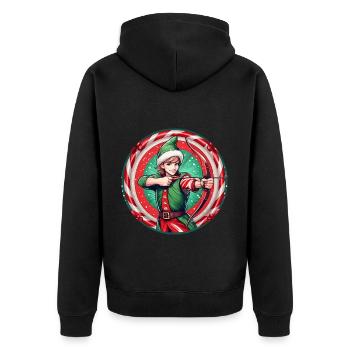 Weihnachtself Bogenschießen - Unisex Premium Bio Zip Hoodie - Schwarz - Hinten - Nico (187cm)