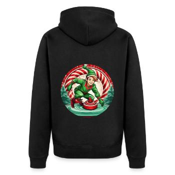 Weihnachtself Curling - Unisex Premium Bio Zip Hoodie - Schwarz - Hinten - Nico (187cm)