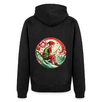 Weihnachtself Angeln - Unisex Premium Bio Zip Hoodie - Schwarz - Hinten - Nico (187cm)