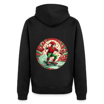 Weihnachtself Skateboarding - Unisex Premium Bio Zip Hoodie - Schwarz - Hinten - Nico (187cm)