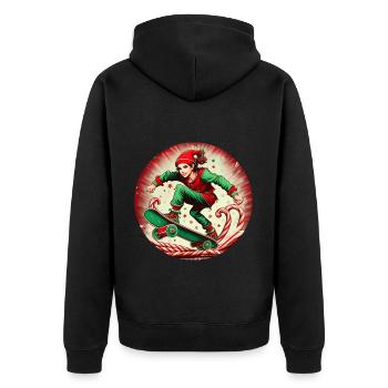 Weihnachtself Skateboarding - Unisex Premium Bio Zip Hoodie - Schwarz - Hinten - Nico (187cm)