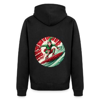 Weihnachtself Beim Surfen - Unisex Premium Bio Zip Hoodie - Schwarz - Hinten - Nico (187cm)