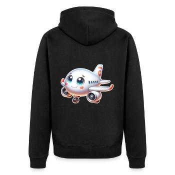 Flugzeug - Unisex Premium Bio Zip Hoodie - Schwarz - Hinten - Nico (187cm)