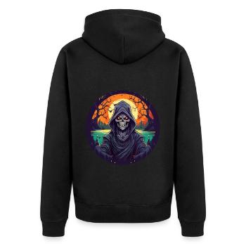 Gruseliges Halloween-partykostüm Sensenmann - Unisex Premium Bio Zip Hoodie - Schwarz - Hinten - Nico (187cm)