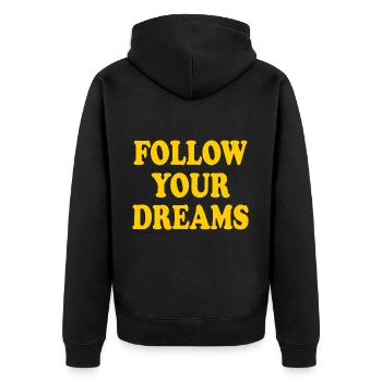 follow your dreams - Unisex Premium Organic Zip Hoodie - black - Back - Nico (187cm)
