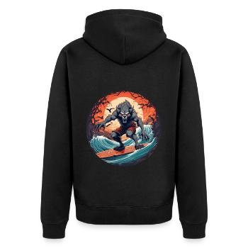 Gruselig Halloween Party Kostüm Werwolf Surfen - Unisex Premium Bio Zip Hoodie - Schwarz - Hinten - Nico (187cm)