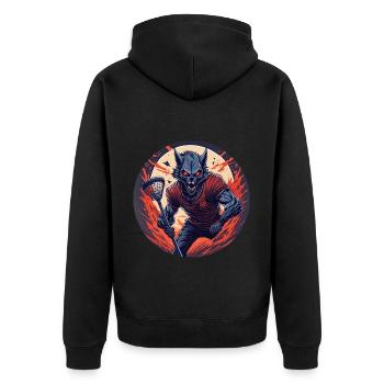 Spooky Halloween Party Costume Werewolf Lacrosse - Unisex Premium Organic Zip Hoodie - black - Back - Nico (187cm)