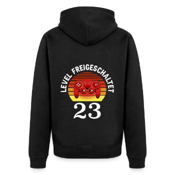 Level 23 Freigeschaltet 23 Geburtstag 23 Jahre alt - Unisex Premium Bio Zip Hoodie - Schwarz - Hinten - Nico (187cm)