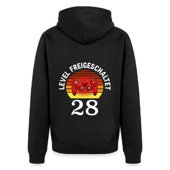 Niveau 28 Débloqué 28 Anniversaire 28 ans - Veste à capuche bio Premium Unisexe - noir - Dos - Nico (187cm)