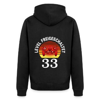 Level 33 Freigeschaltet 33 Geburtstag 33 Jahre alt - Unisex Premium Bio Zip Hoodie - Schwarz - Hinten - Nico (187cm)