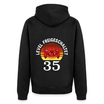 Level 35 Freigeschaltet 35 Geburtstag 35 Jahre alt - Unisex Premium Bio Zip Hoodie - Schwarz - Hinten - Nico (187cm)