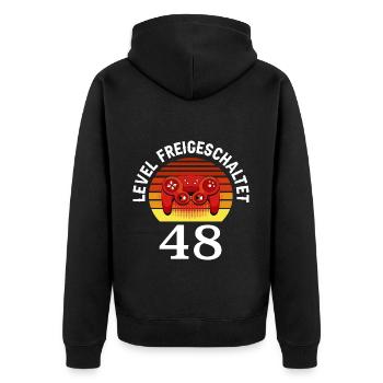 Level 48 Freigeschaltet 48 Geburtstag 48 Jahre alt - Unisex Premium Bio Zip Hoodie - Schwarz - Hinten - Nico (187cm)