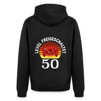 Level 50 Freigeschaltet 50 Geburtstag 50 Jahre alt - Unisex Premium Bio Zip Hoodie - Schwarz - Hinten - Nico (187cm)