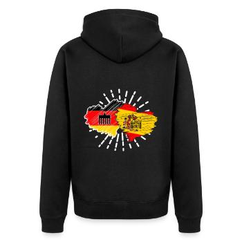 Deutschland Spanien Herzen Fußball Mallorca - Unisex Premium Bio Zip Hoodie - Schwarz - Hinten - Nico (187cm)