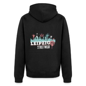 Leipzig Skyline Stadt Deutschland Graffiti Kunst - Unisex Premium Bio Zip Hoodie - Schwarz - Hinten - Nico (187cm)