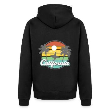 California Retro Surfer Palmen Strand Urlaub - Unisex Premium Bio Zip Hoodie - Schwarz - Hinten - Nico (187cm)